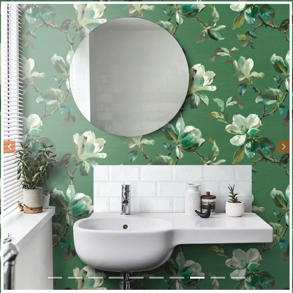 New Anthropologie Carl Robinson Sherbourn Green Magnolia Floral Vinyl Wallpaper